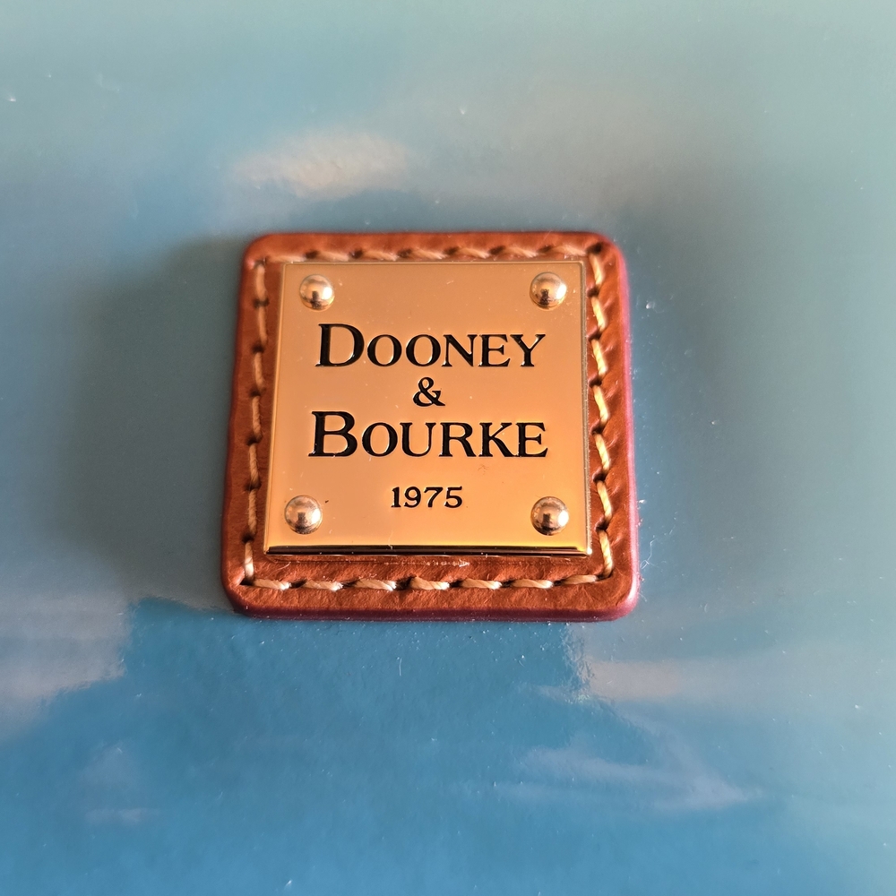 Dooney & Bourke Teal Patent Leather Tote with Tan Trim - Picture 2 of 8